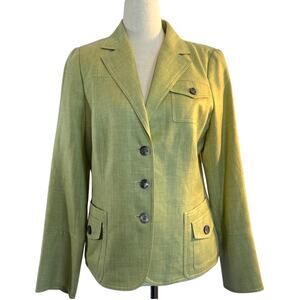 AKRIS Blazer Jacket Spring Green Cashmere Silk Button Close 4 Pockets Lined 10